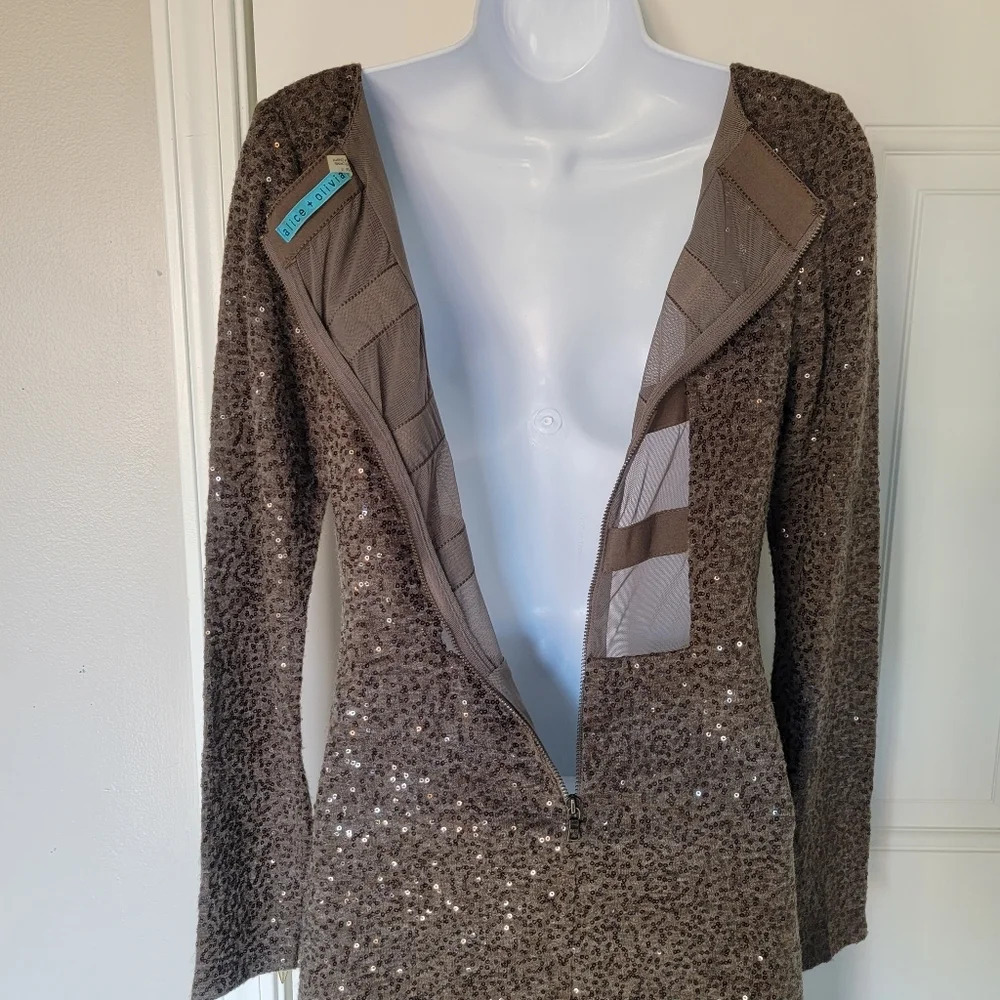 Alice And Olivia Nola Sequin Mesh Back Dress S - Picture 5 of 12
